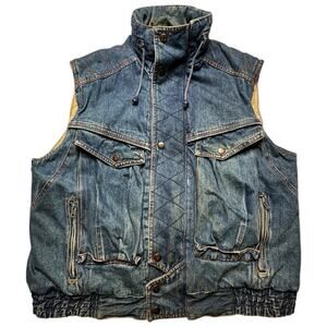 Vintage Distressed Rugged Run 1980’s Western Insulated Denim Vest Size XL